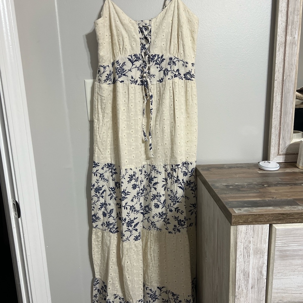 Floral Cream and Blue Women's Dress